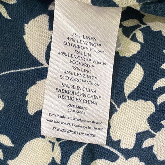 FAHERTY Havana Prairie puff sleeve Linen midi Dress size M Indigo Echo Floral - Picture 8 of 13